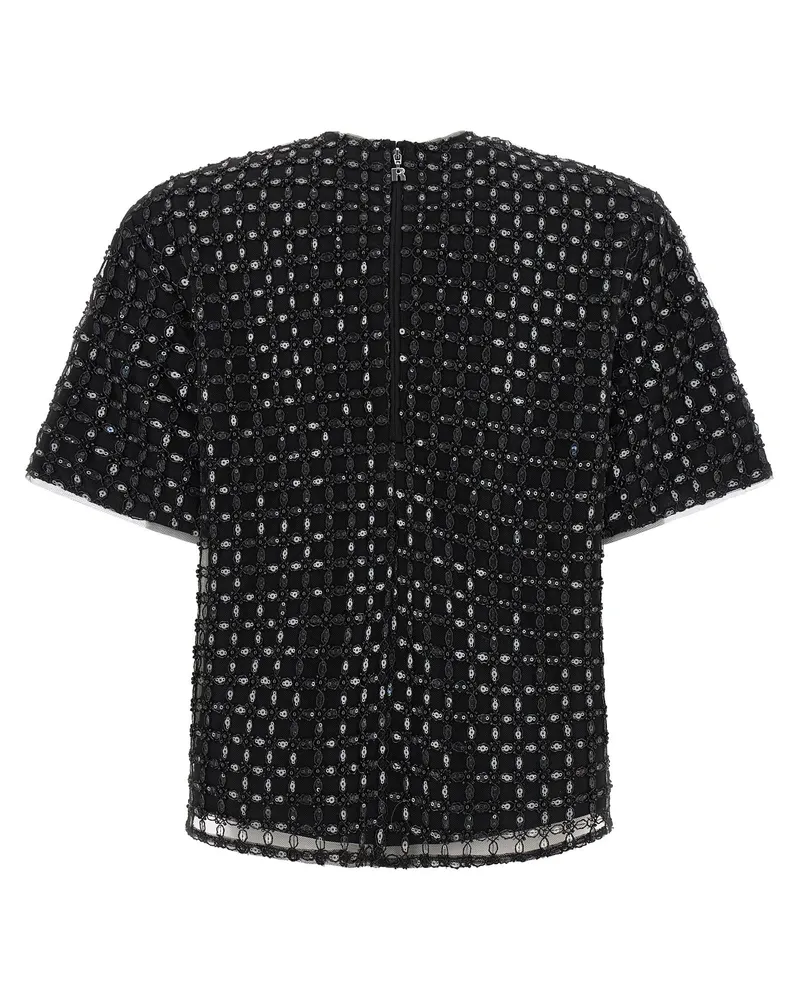 ROTATE Birger Christensen Beaded Tulle Blouse — Black Black