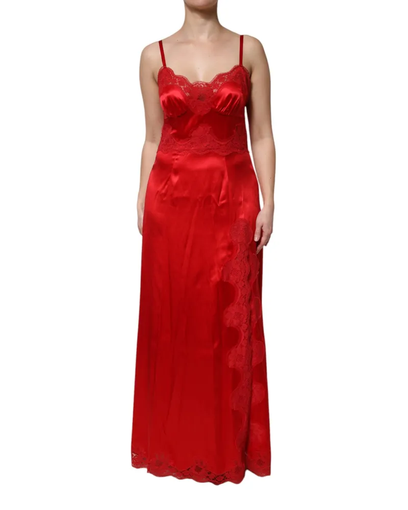 Dolce & Gabbana Women's Red Silk Sleeveless Maxi Long Dress Cotton Nylon Elastane Red