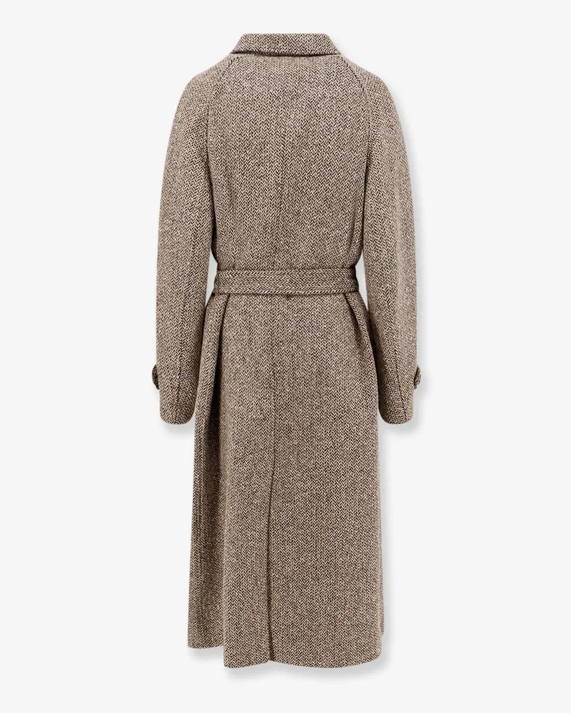 Brunello Cucinelli Women's Herringbone Wool Coat Beige Virgin Beige