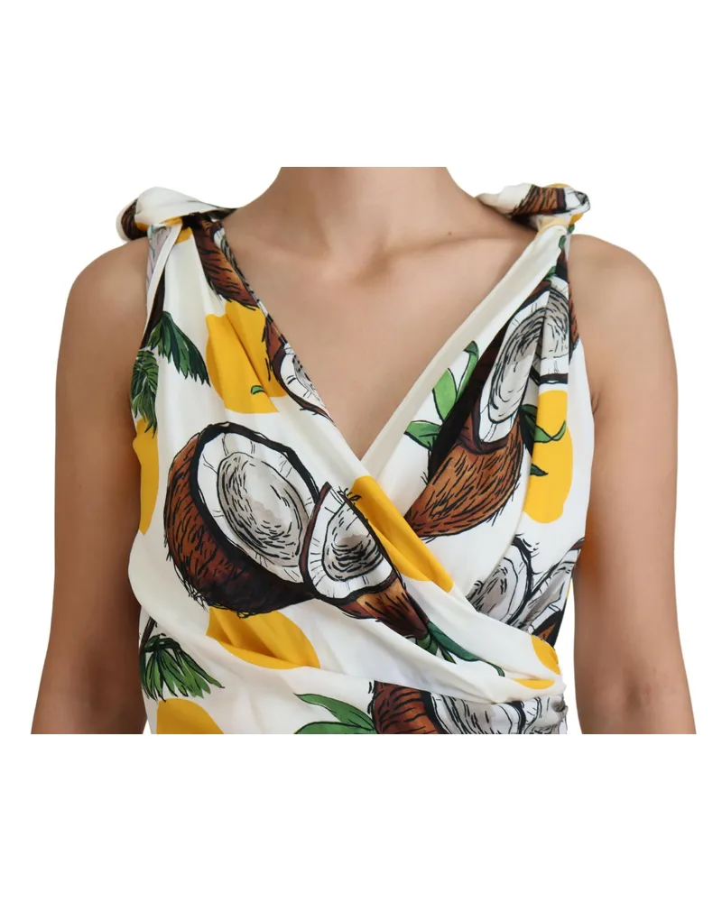 Dolce & Gabbana Coconut Print Silk Dress — White White