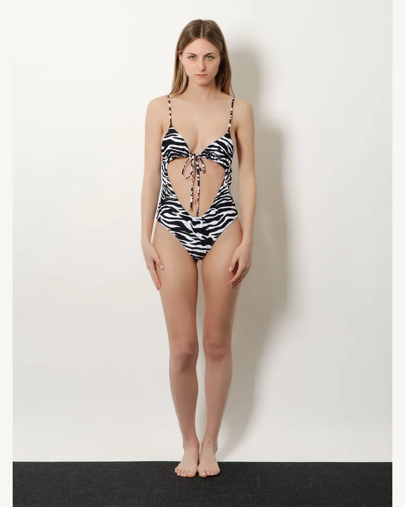 ATTICO Women's One-Piece Swimsuit Zebra Print Black Polyester Swimwear Sea Clothing Black