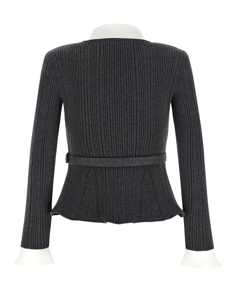 Self-Portrait Women Cardigan Ribbed Grey Polyamide Cardigans Sweater Gray