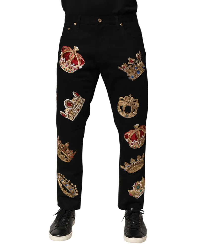 Dolce & Gabbana Black Baroque Royal Men Dress Trouser Pants Cotton Black