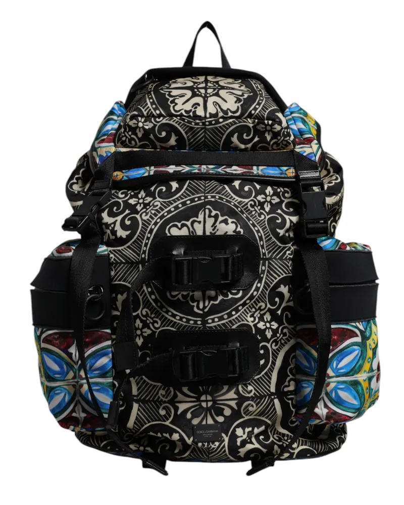 Dolce & Gabbana Men's Multicolor Maiolica Print Nylon Backpack Bag Multicolor