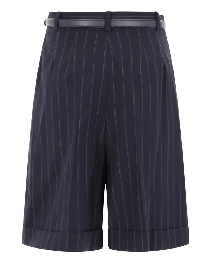 Max Mara Wool with Integrated Belt Bermuda Shorts — Blue Blue