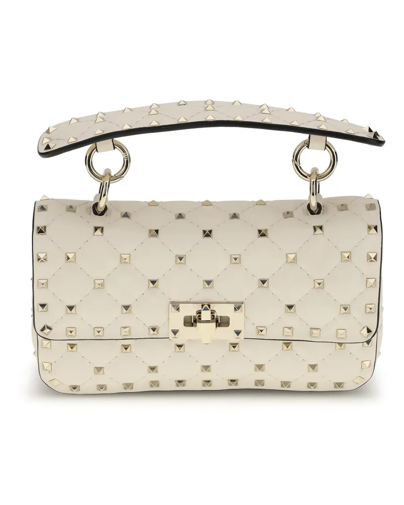 Valentino Garavani Women's Top Handle Bag Rockstud Spike Light Ivory Nappa Leather Lambskin Handbags Hand Beige