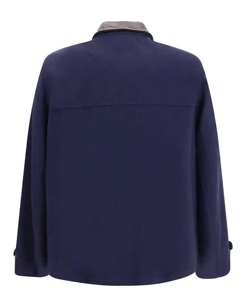 Brunello Cucinelli Men's Jacket Virgin Wool Blue Fleece (ovis Aries Navy