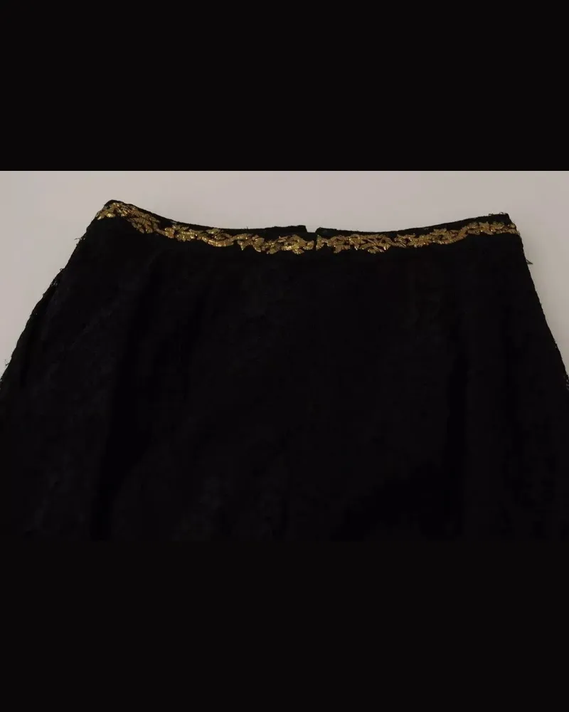 Dolce & Gabbana Women Black Lace Gold Baroque Special Piece Shorts Black