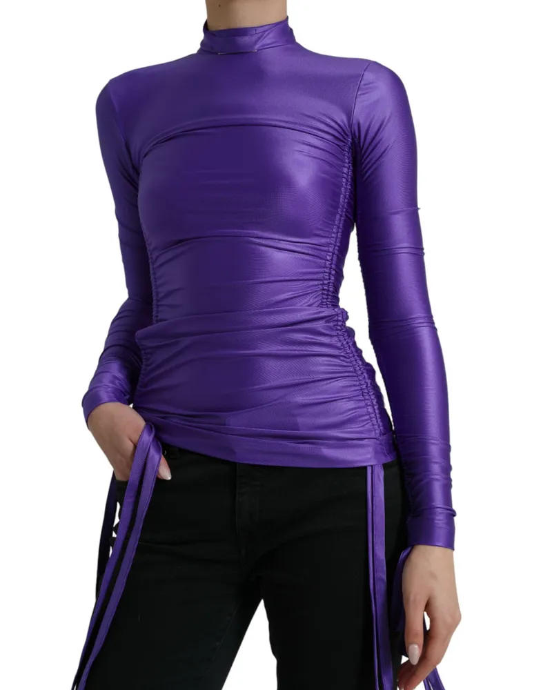 Dolce & Gabbana Women Purple Nylon Stretch Slim Long Sleeves Top Elastane Purple