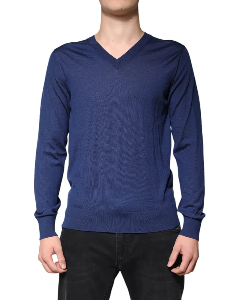 Dolce & Gabbana Men's Navy Blue Cashmere V-Neck Pullover Sweater Clothing Navy