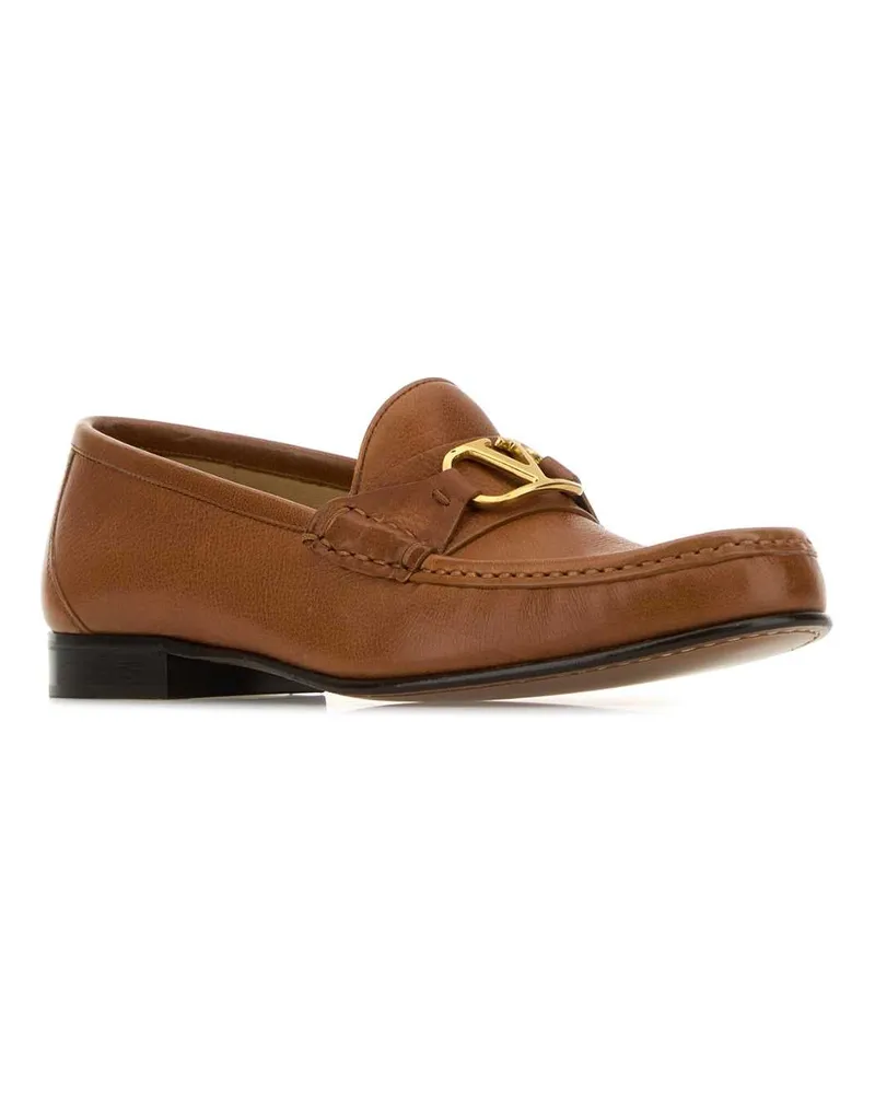 Valentino Garavani Women's Brown Leather Vlogo Loafers Tobacco Mocassini Brown