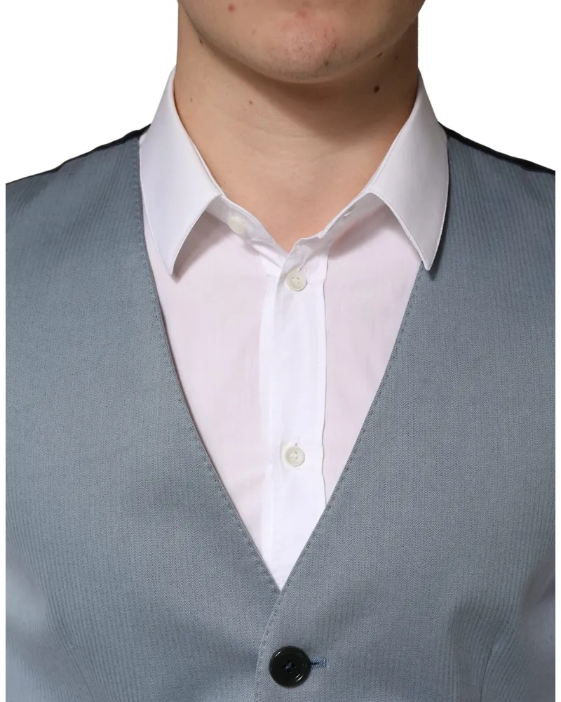 Dolce & Gabbana Gray Wool Single Breasted Men Waistcoat Vest Cotton Clothing Gray