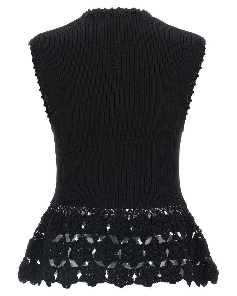 Ganni Ribbed Organic Cotton with Crochet Hem Vest — Black Black