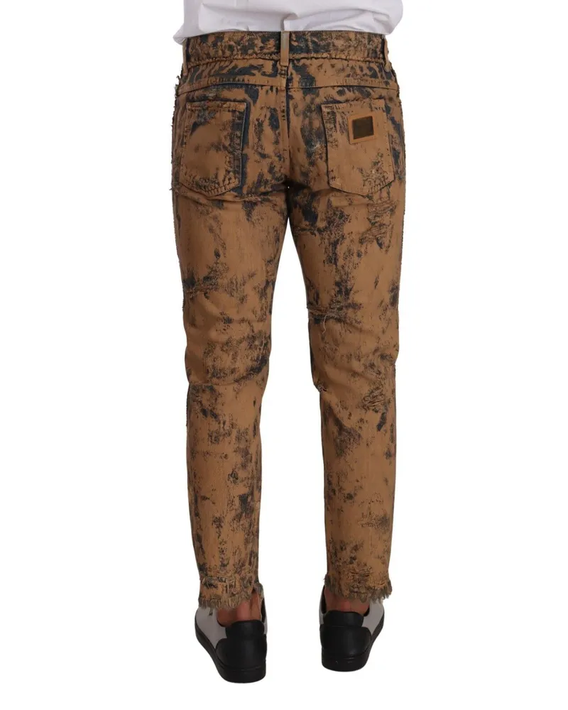 Dolce & Gabbana Men's Brown Distressed Cotton Regular Denim Jeans Clothing Brown