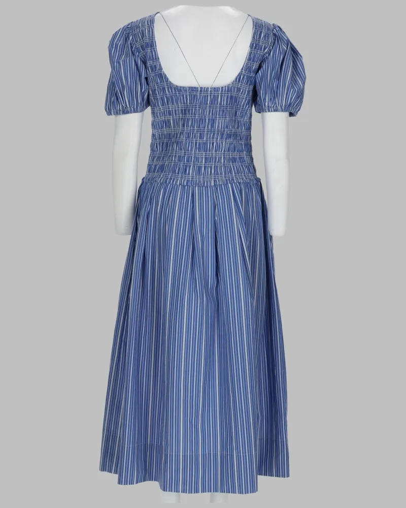 Ganni Striped Organic Cotton Dress — Blue Blue