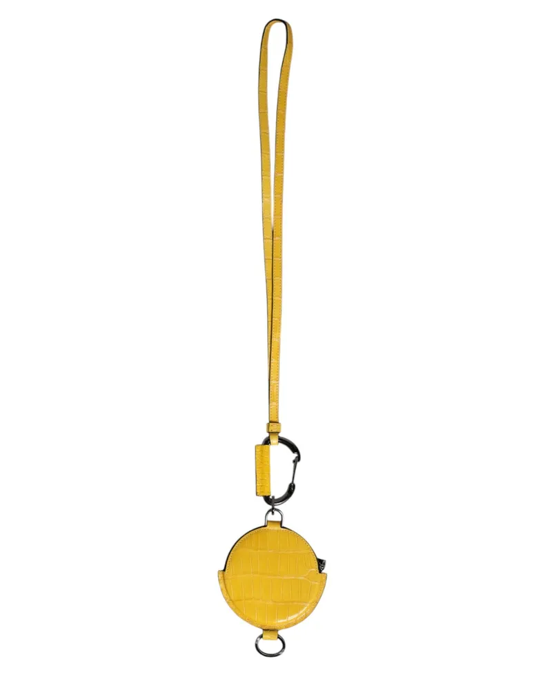 Dolce & Gabbana Men's Yellow Round Leather Dg Logo Coin Purse Lanyard Wallet Calf Yellow