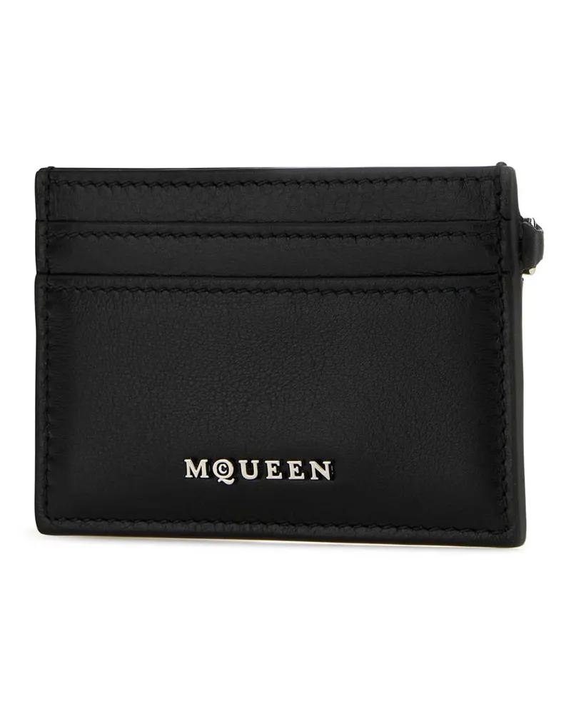 Alexander McQueen Women's Black Leather Sling Card Holder Blacksilver Portafogli Black