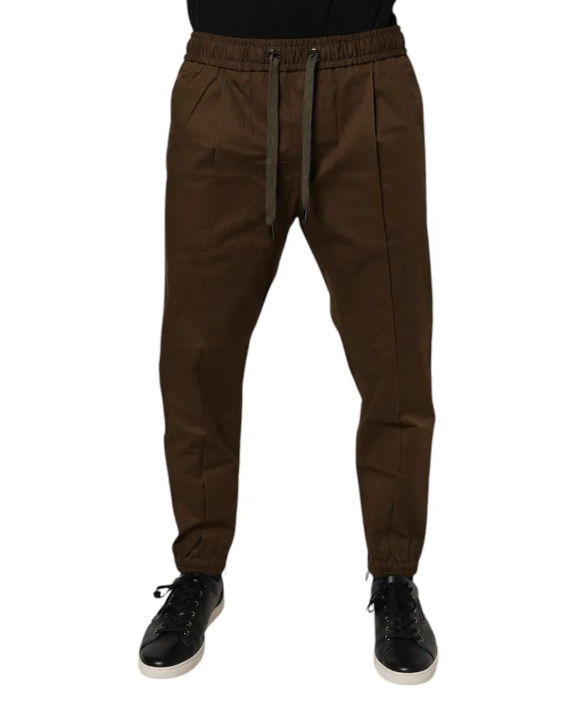 Dolce & Gabbana Men's Brown Cotton Stretch Jogger Sweatpants Pants Elastane Brown