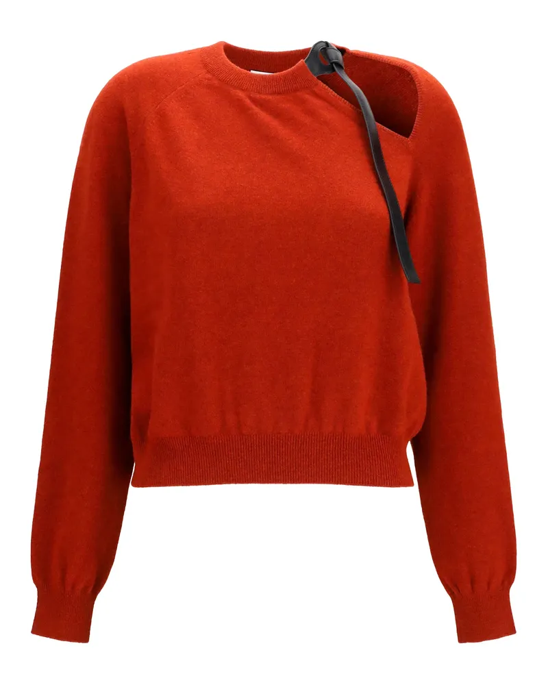 Ferragamo Women Crewneck Sweater With Cut-Out Detail — Brick Merino Wool Red