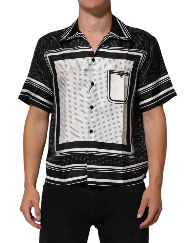 Dolce & Gabbana Men's Black White Stripedot Print Casual Polo Shirt And Silk Black