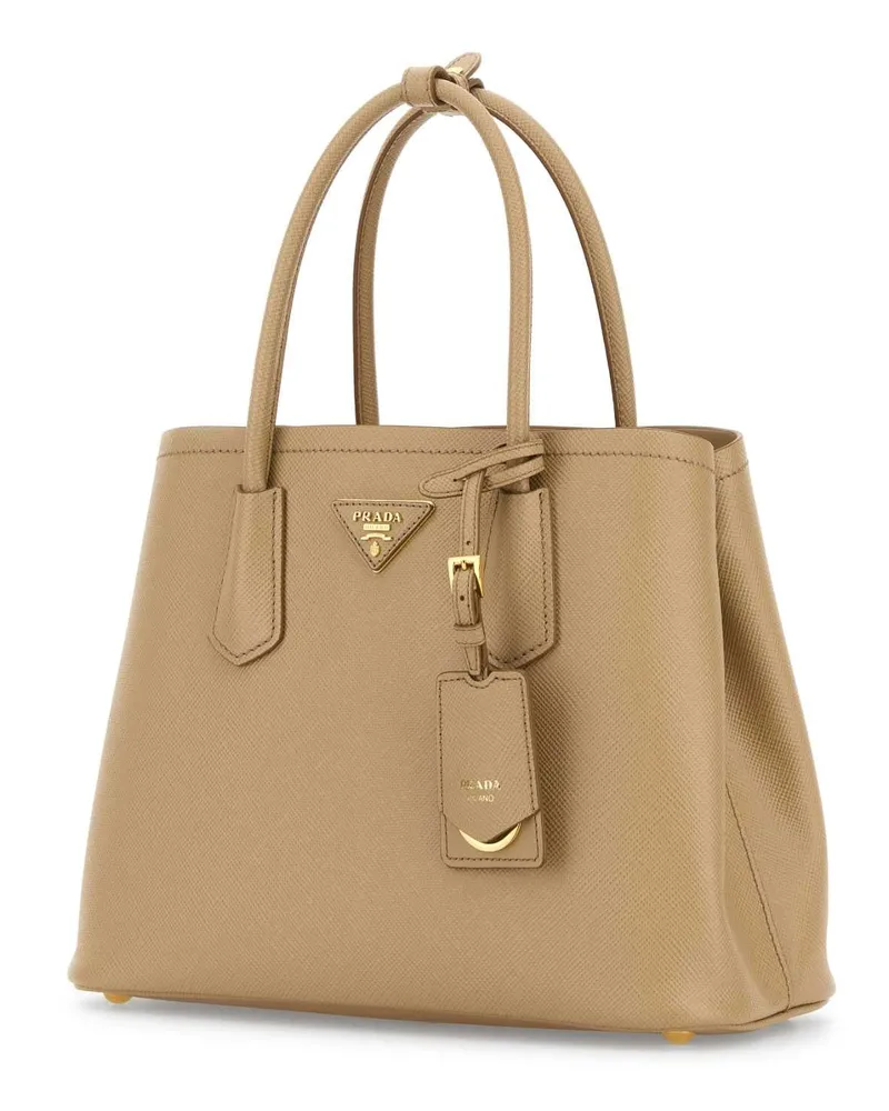 Prada Women's Sand Leather Small Double Handbag Sabbia Vitello Borse A Mano Bag Beige