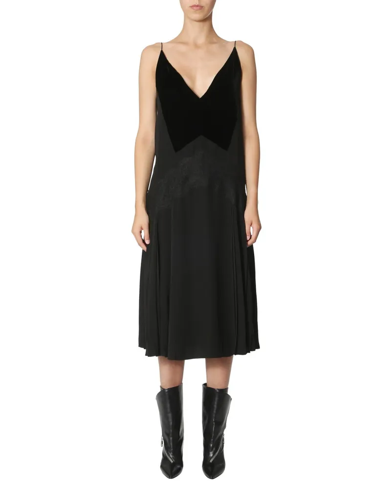 Givenchy V-Neck Velvet Detail Dress — Black Black