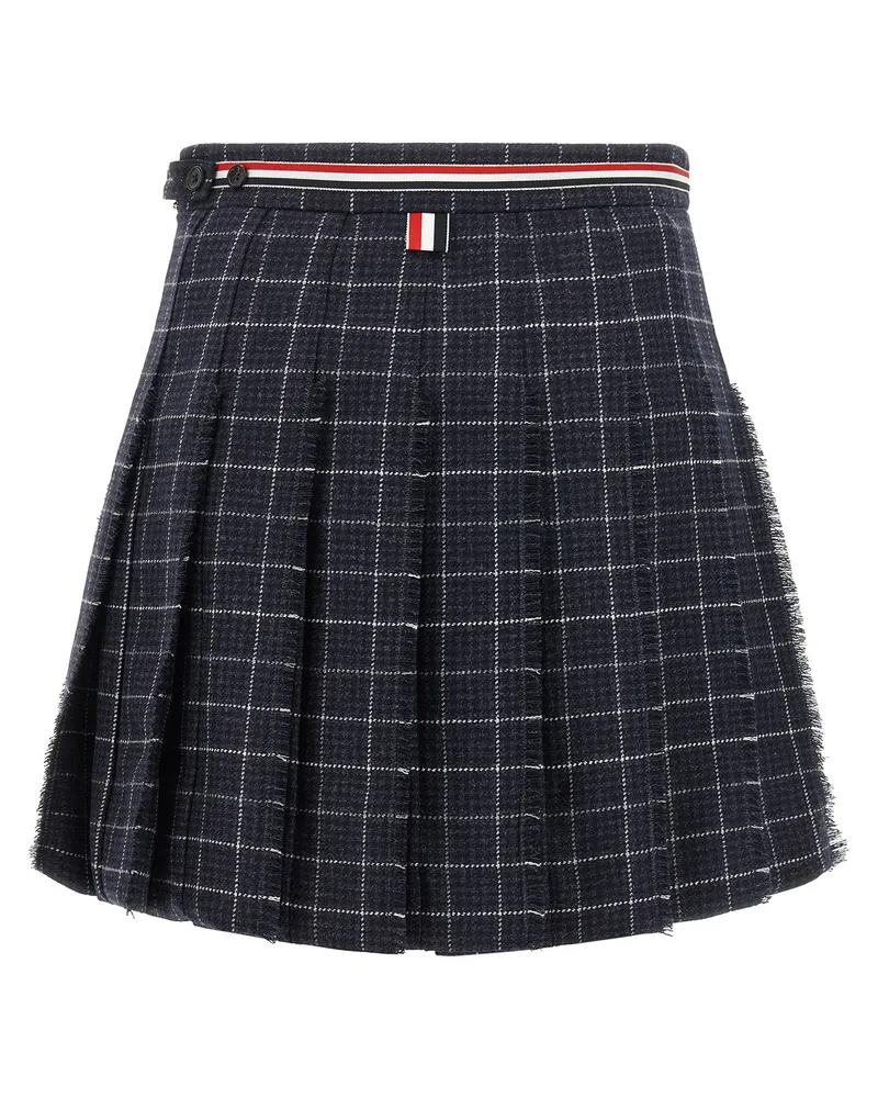 Thom Browne Pleated Tweed Skirt — Navy Navy