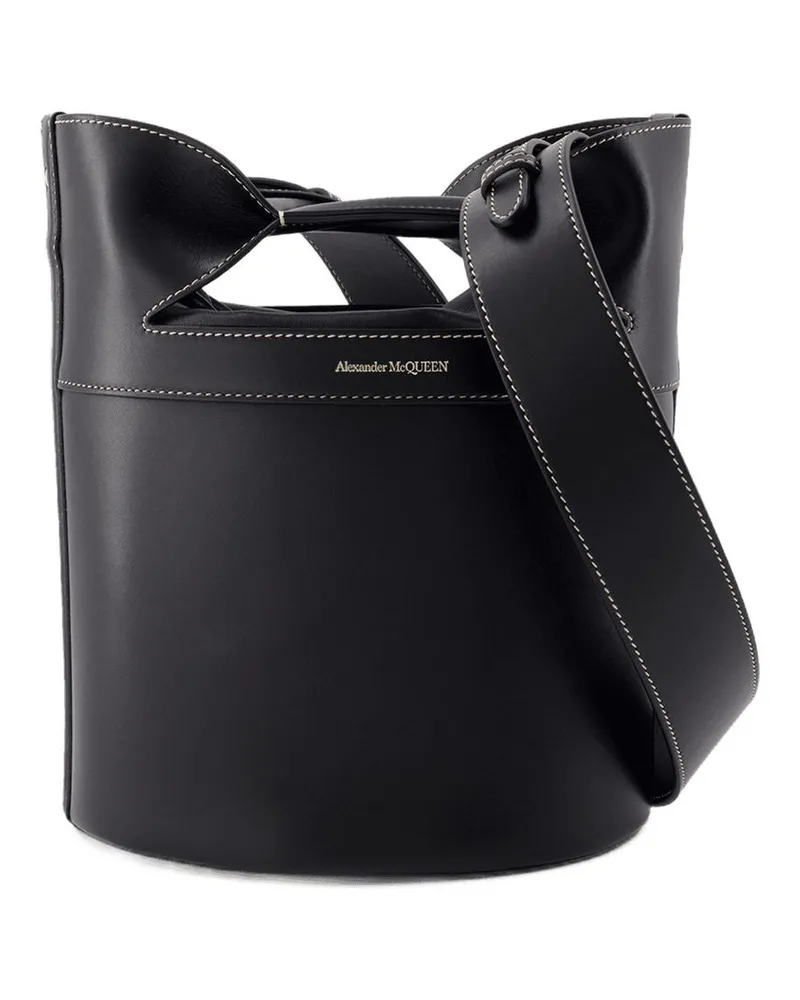 Alexander McQueen Women's The Bucket Bow Crossbody -  Leather Black Calfskin Bags Crossbodies Black