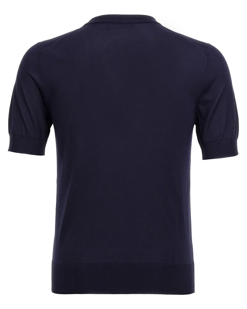 Dolce & Gabbana Tone-on-Tone Logo-Embroidered Silk Sweater — Navy Navy