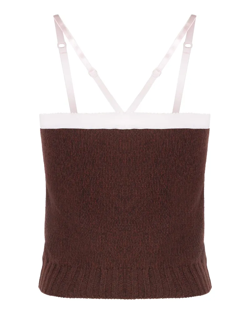 Prada Women's Wool And Cashmere Top Dark Brown Virgin Vests & Tank Tops Brown