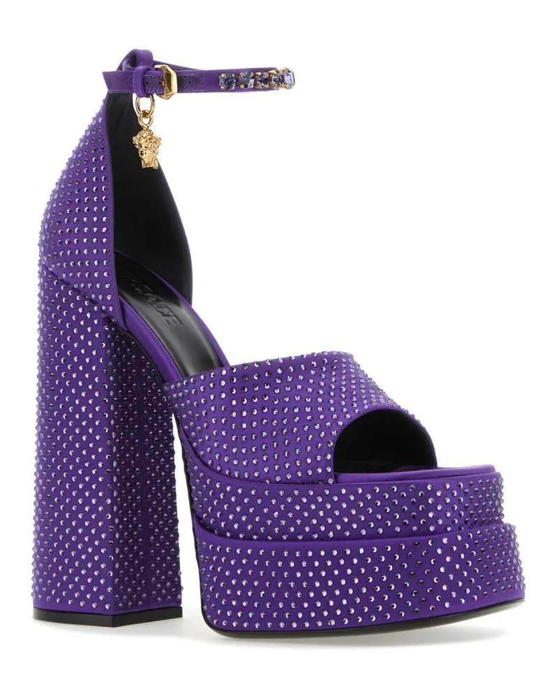 Versace Women's Purple Satin Medusa Aevitas Sandals Darkorchidoro Sandali Purple