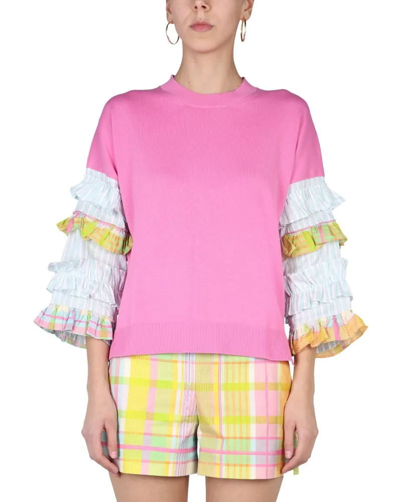 Moschino Ruffled Jersey Knit Sweater — Pink Pink