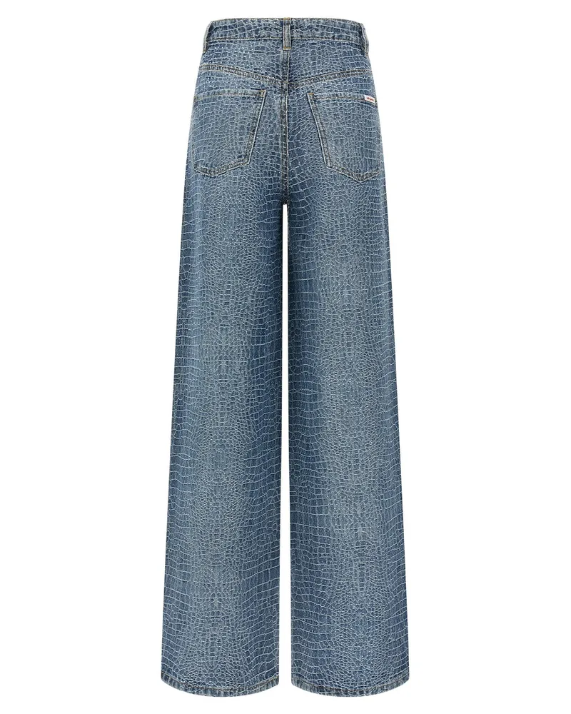 Self-Portrait Rhinestone & Croc-Effect Jeans — Blue Blue