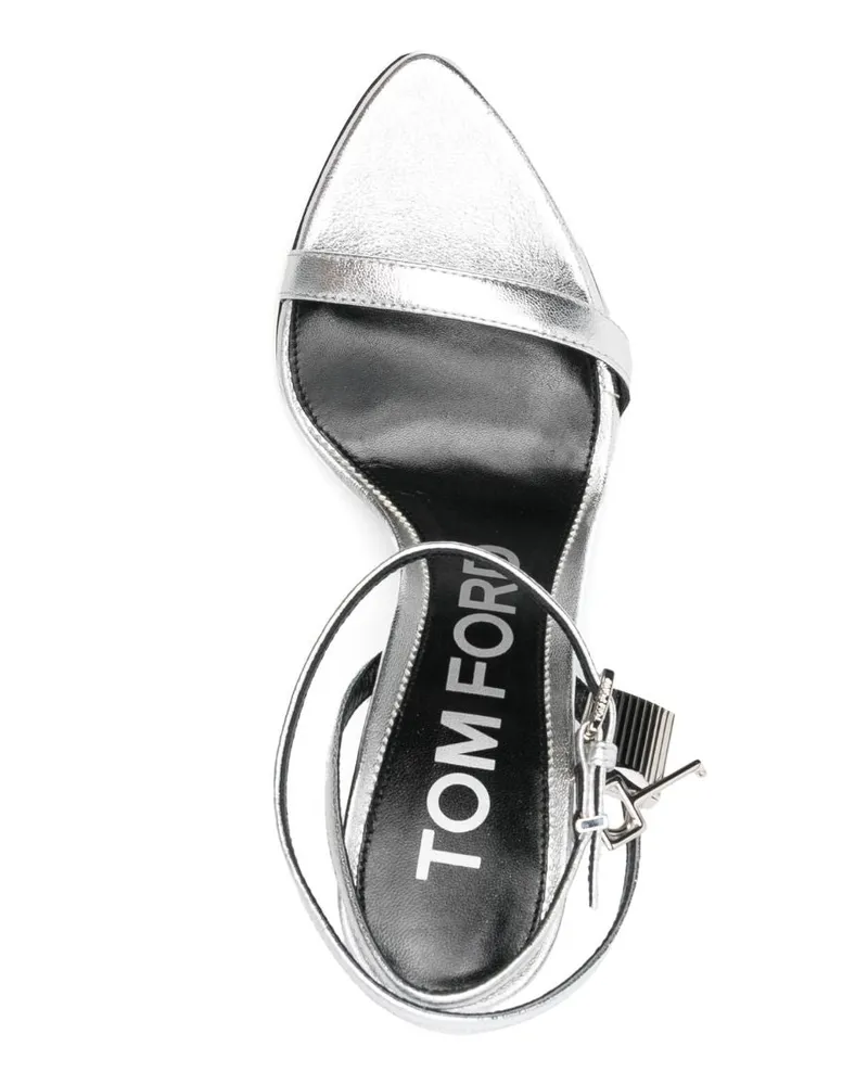Tom Ford Padlock-Detail Metallic Calf Leather Sandal — Silver Silver