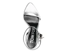 Padlock-Detail Metallic Calf Leather Sandal — Silver