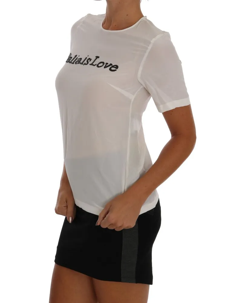 Dolce & Gabbana Women's White Silk Italia Is Love Blouse T-Shirt White