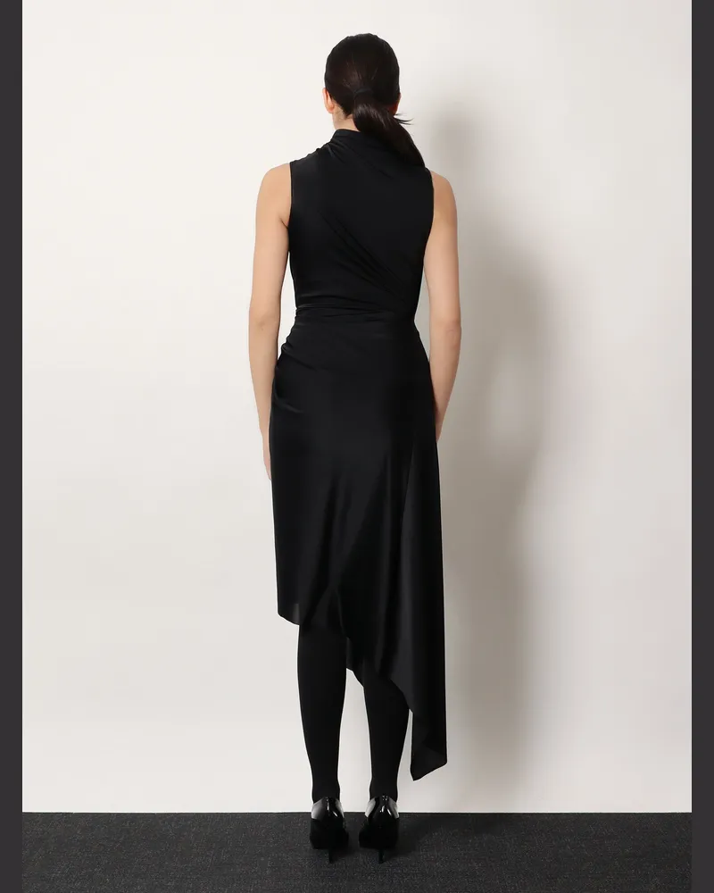 Balenciaga Women's Asymmetrical Long Dress Black Stretch Fabric Polyester Black