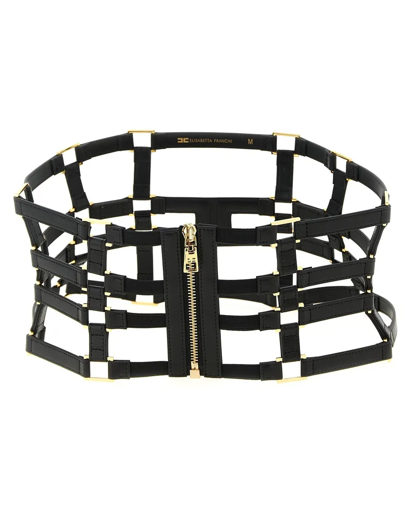 Elisabetta Franchi Caged Leather Belt — Black Black