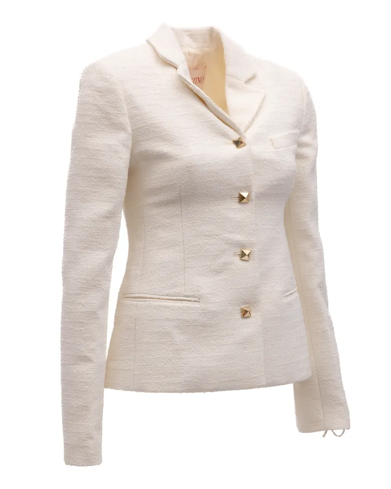 Valentino Garavani Women's Off-White Tailored Blazer With Gold Stud Buttons Off White Clothing White