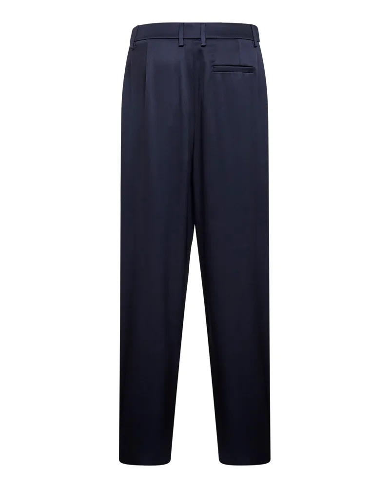 Giorgio Armani Women's Trousers Double Silk Satin Blue Blue