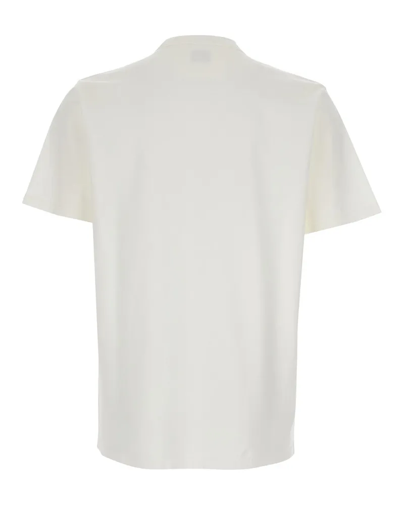 C.P. Company Men's White Crewneck T-Shirt With Logo Cotton T-Shirts And Polos White