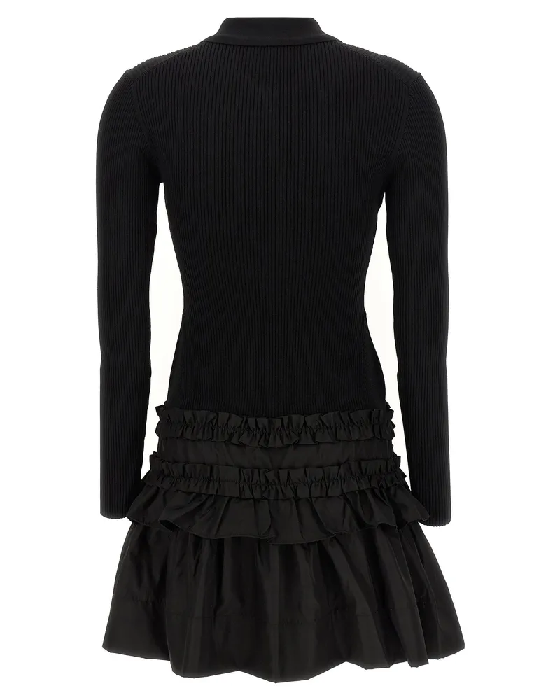 Ganni Ribbed Knit Flounced Dress — Black Black
