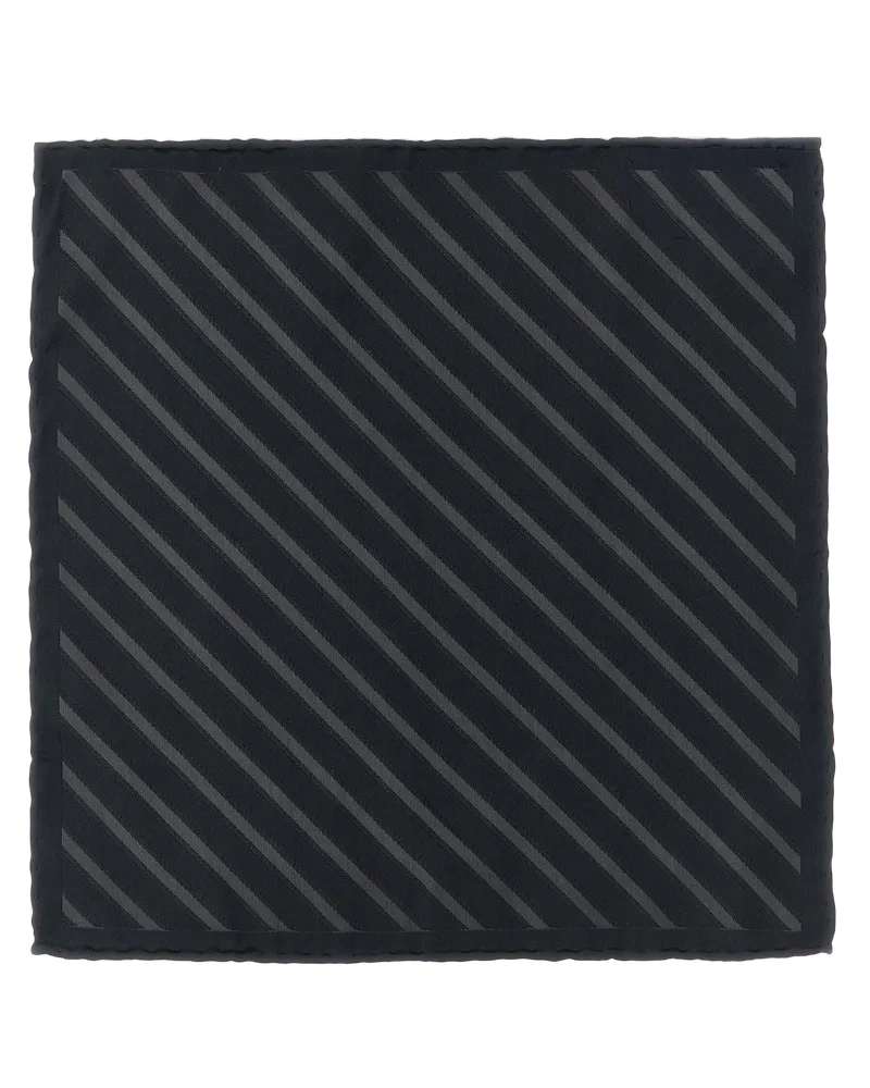 Brunello Cucinelli Diagonal-Striped Silk Pocket Square — Grey Grey