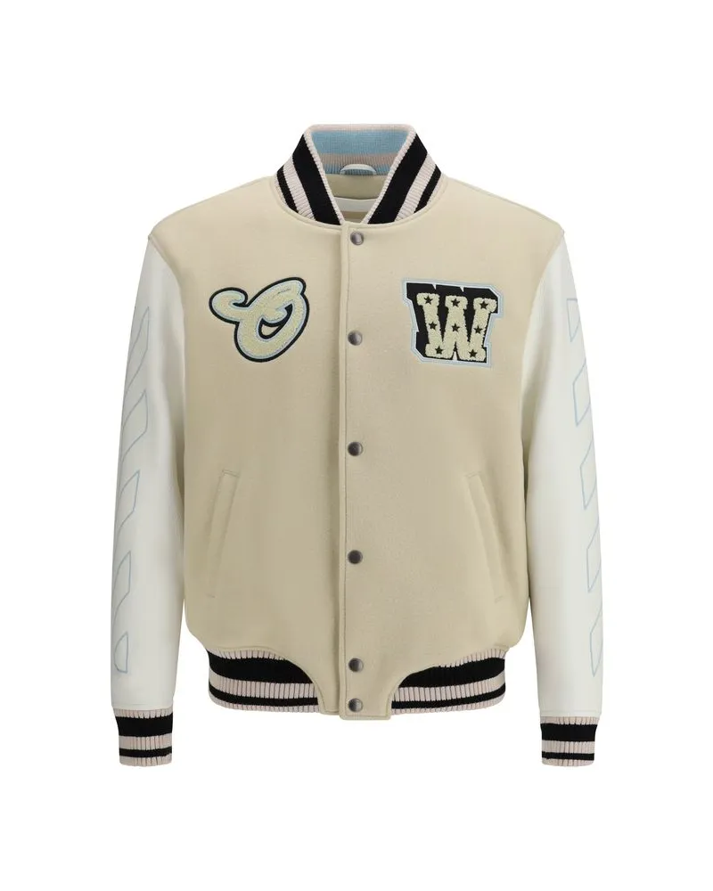 OFF-WHITE Varsity Wool-Blend Bomber Jacket — Beige Beige