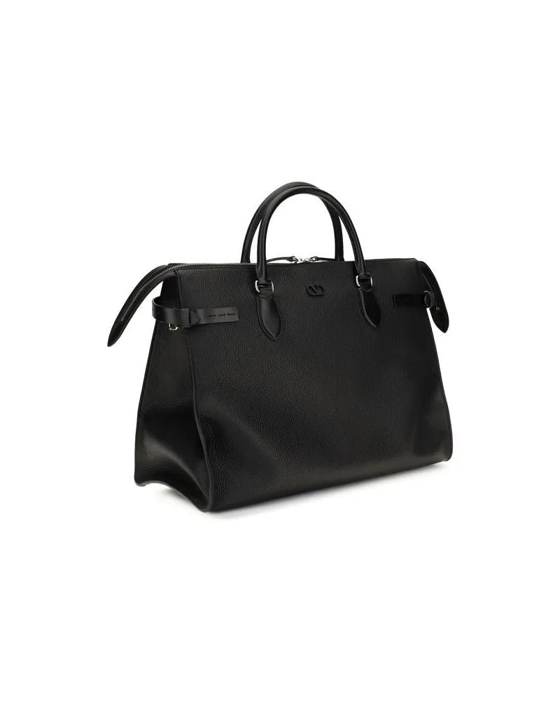 Valentino Garavani Men's Black Calf Leather Bos Taurus Shoulder Bag Black
