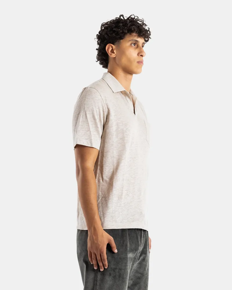 SEASE Men's Heathered Beige Linen Polo T-Shirts And Polos Beige
