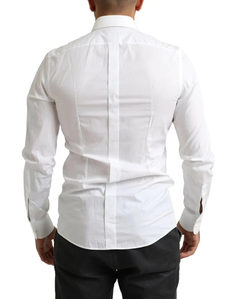 Dolce & Gabbana Men's White Tuxedo Slim Fit Baroque Shirt Cotton White