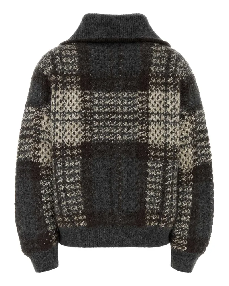 Brunello Cucinelli Women's Embroidered Mohair Blend Cardigan Avorio-Piombo-Antracite Maglieria Avorio/piombo/antracite Sweater Gray
