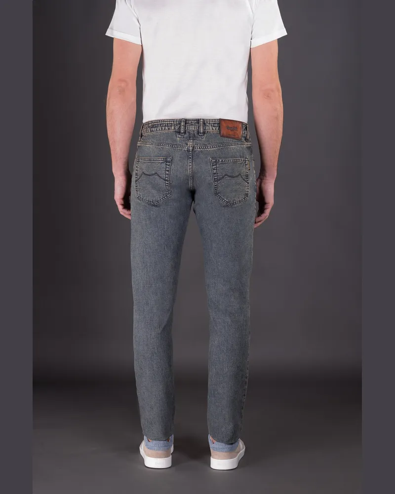 MOORER Mens Faded Blue Slim Trousers Blue