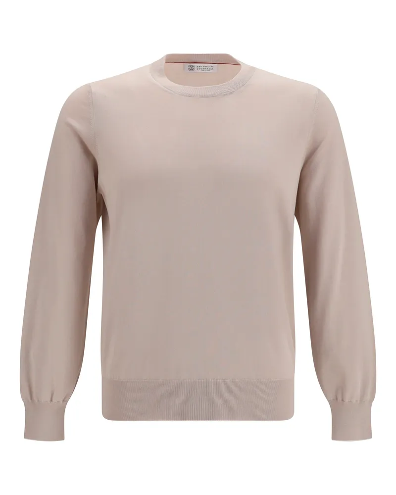 Brunello Cucinelli Cotton Crewneck Sweater — Beige Beige